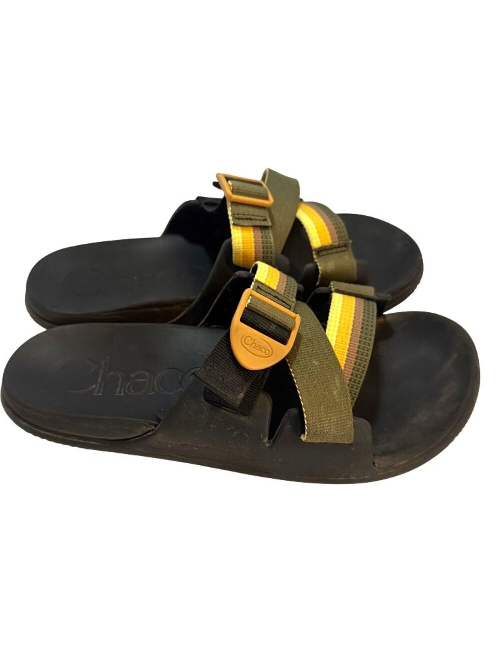 Chaco Chillos Adjustable Slide Sandals Black & Yellow Straps Size W11 - Picture 6 of 7